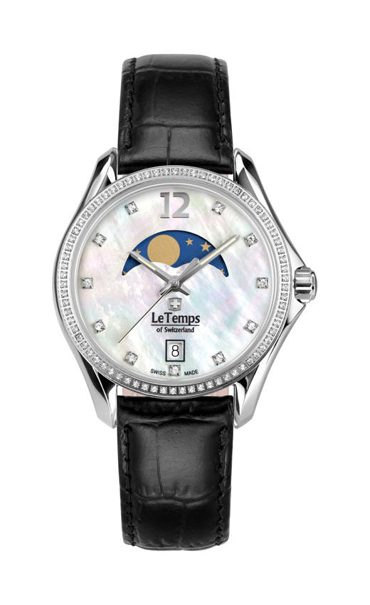Sport Elegance Lady 33 Damenuhr mit schwarzem Lederarmband – Saphirglas