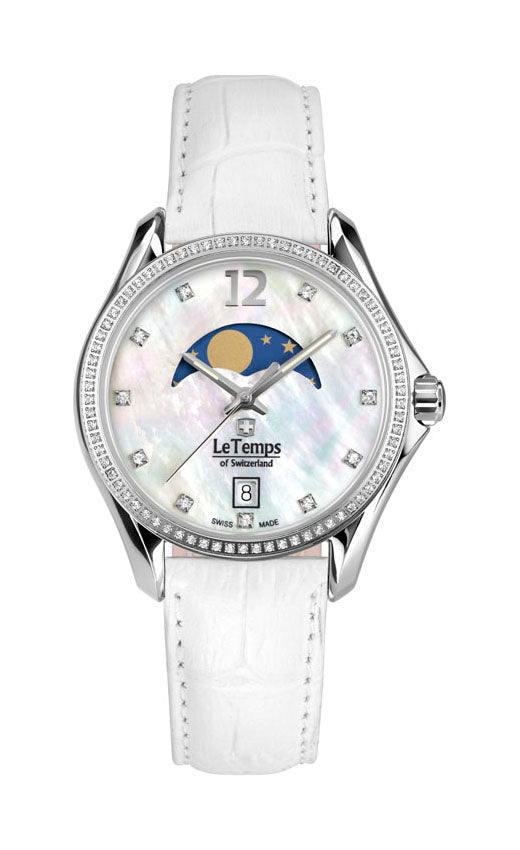 Sport Elegance Lady 33 Damenuhr mit weißem Lederarmband – Saphirglas