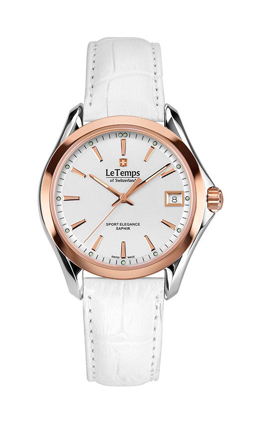 Sport Elegance Lady 33 Damenuhr mit weißem Lederarmband – Saphirglas