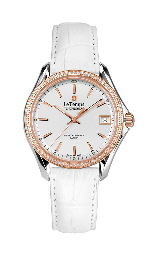 Sport Elegance Lady 33 Damenuhr mit weißem Lederarmband – Saphirglas