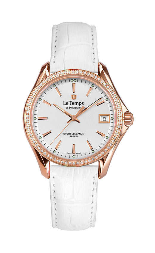Sport Elegance Lady 33 Damenuhr mit weißem Lederarmband – Saphirglas