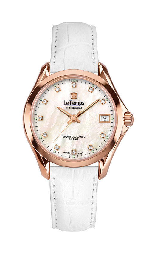 Sport Elegance Lady 33 Damenuhr mit weißem Lederarmband – Saphirglas