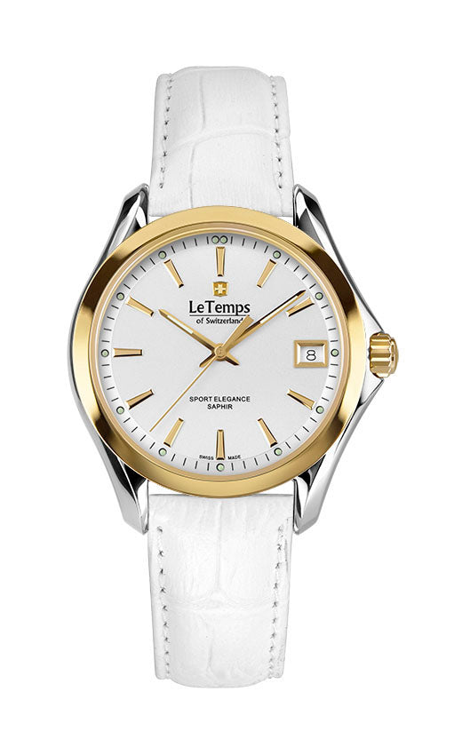 Sport Elegance Lady 33 Damenuhr mit weißem Lederarmband – Saphirglas