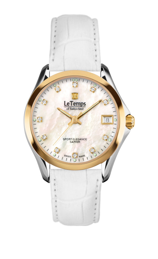 Sport Elegance Lady 33 Damenuhr mit weißem Lederarmband – Saphirglas