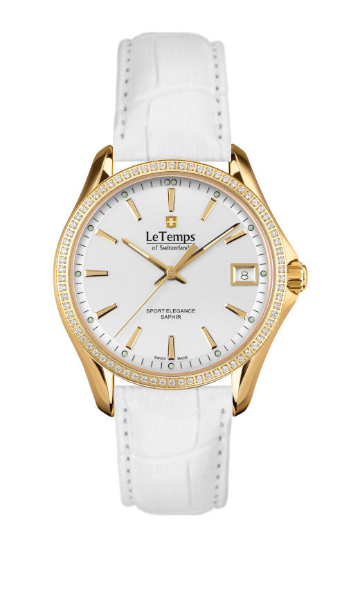 Sport Elegance Lady 33 Damenuhr mit weißem Lederarmband – Saphirglas