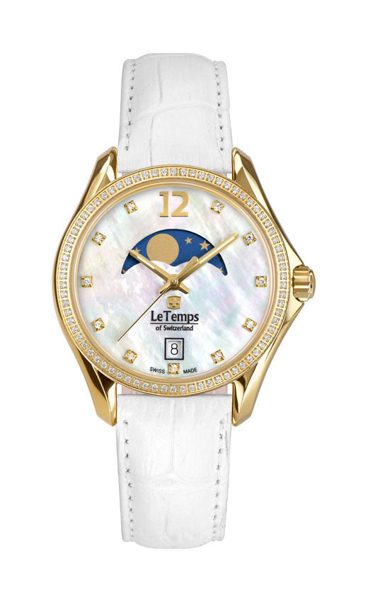 Sport Elegance Lady 33 Damenuhr mit weißem Lederarmband – Saphirglas