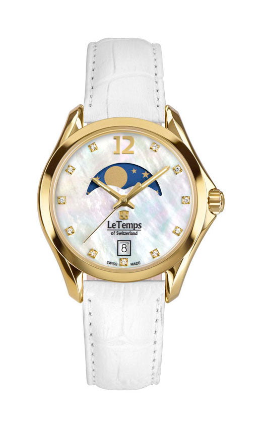Sport Elegance Lady 33 Damenuhr mit vergoldetem Lederarmband – Saphirglas