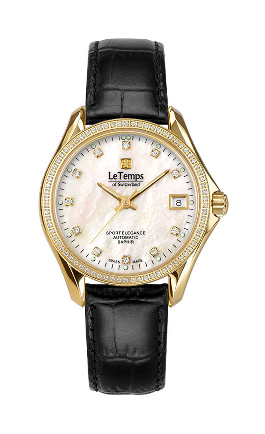 Sport Elegance Lady 33 Automatik Damenuhr mit schwarzem Lederarmband