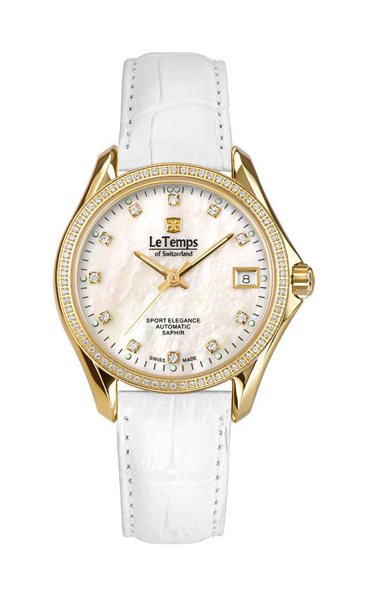 Sport Elegance Lady 33 Automatik Damenuhr mit weißem Lederarmband