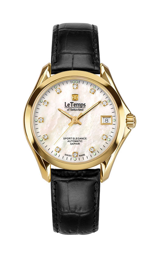 Sport Elegance Lady 33 Automatik Damenuhr mit schwarzem Lederarmband