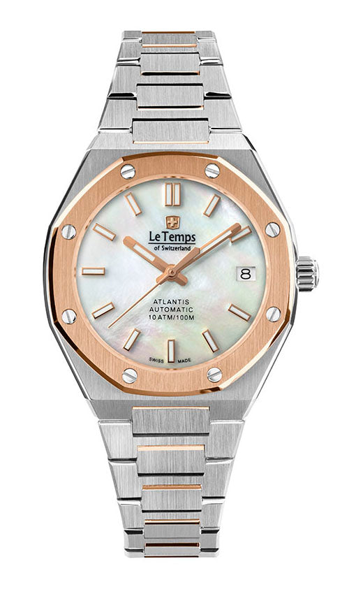Atlantis Lady Automatik Damenuhr mit roségoldenem Edelstahlarmband