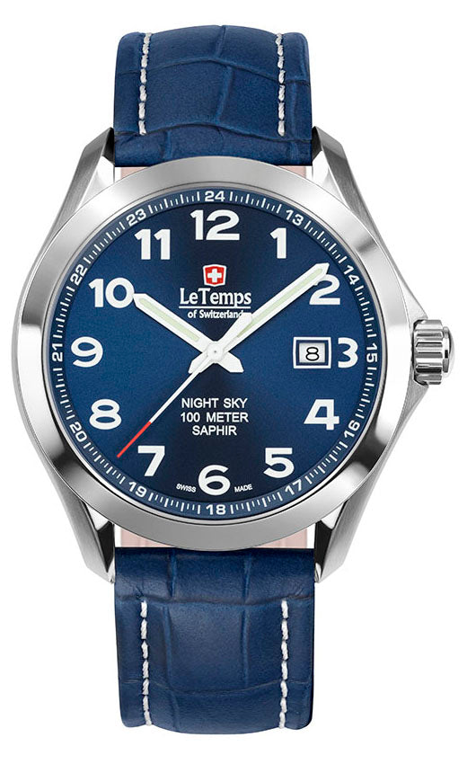 Sport Elegance Gent 43 Herrenuhr mit schwarzem Lederarmband – Saphirglas
