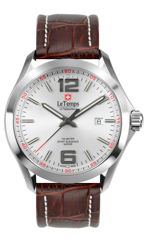 Sport Elegance Gent 43 Herrenuhr mit silbernem Lederarmband – Saphirglas