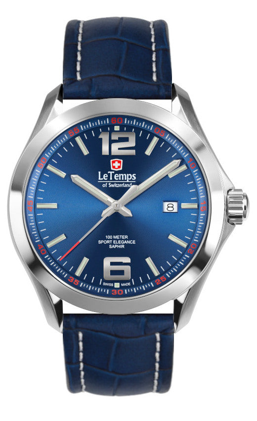 Sport Elegance Gent 43 Herrenuhr mit dunkelblauem Lederarmband