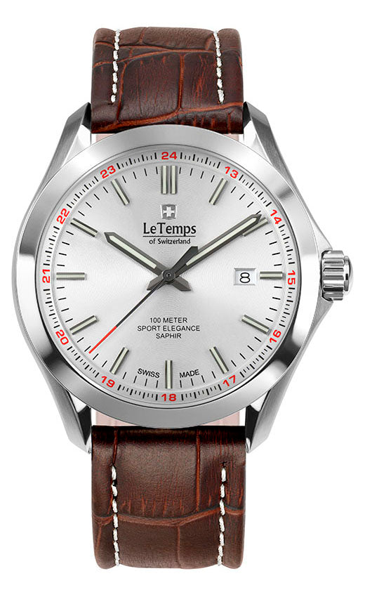 Sport Elegance Gent 43 Herrenuhr mit weißem Lederarmband – Saphirglas
