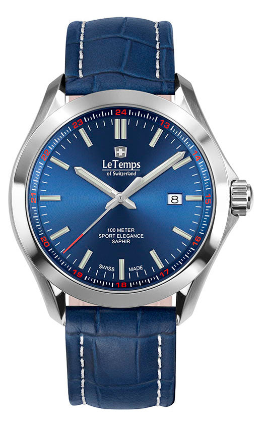 Sport Elegance Gent 43 Herrenuhr mit dunkelblauem Lederarmband