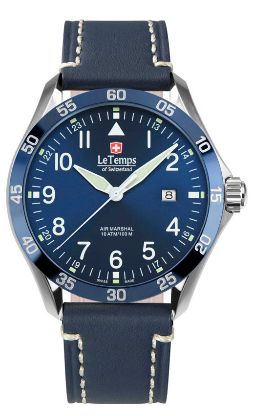 Air Marshal 43 Unisex Uhr mit dunkelblauem Lederarmband – Saphirglas