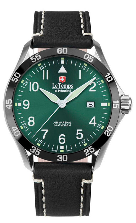 Air Marshal 43 Unisex Uhr mit schwarzem Lederarmband – Saphirglas