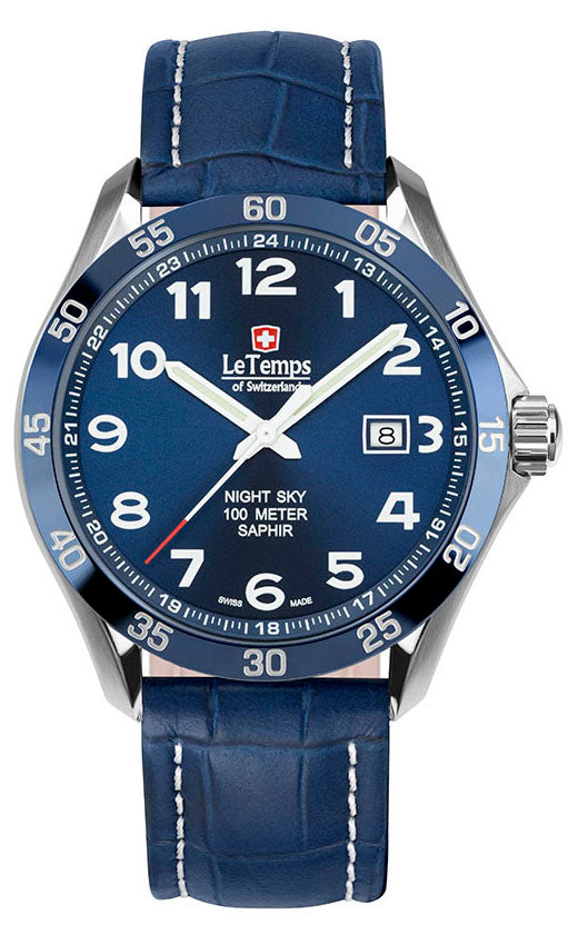 Sport Elegance Gent 43 Herrenuhr mit silbernem Lederarmband – Saphirglas