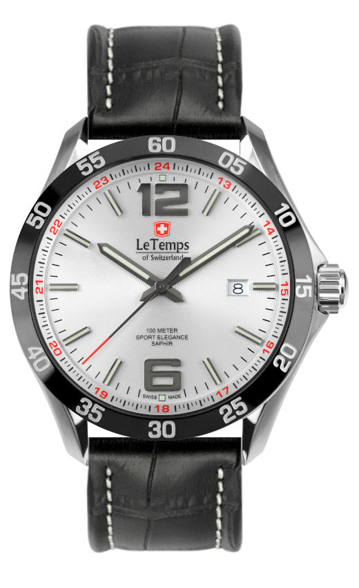 Sport Elegance Gent 43 Herrenuhr mit schwarzem Lederarmband – Saphirglas