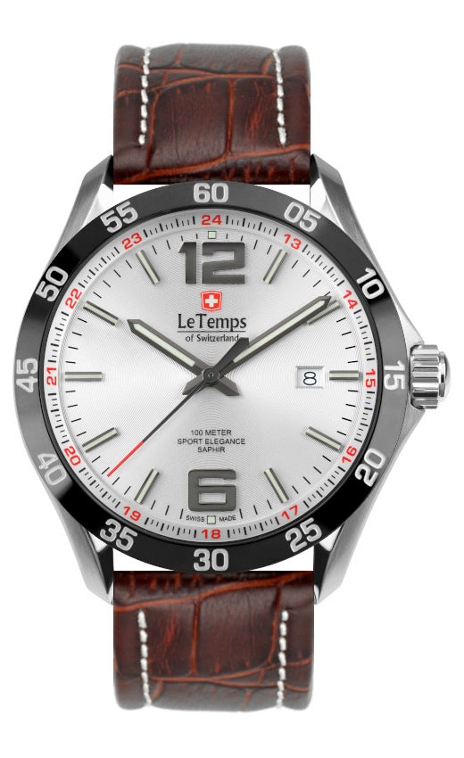 Sport Elegance Gent 43 Herrenuhr mit weißem Lederarmband – Saphirglas