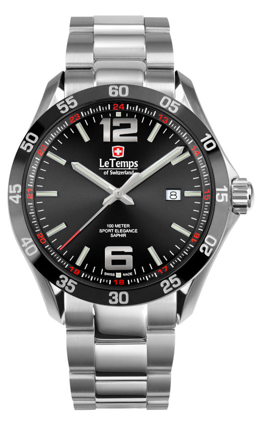 Sport Elegance Gent 43 Herrenuhr mit schwarzem Edelstahlarmband