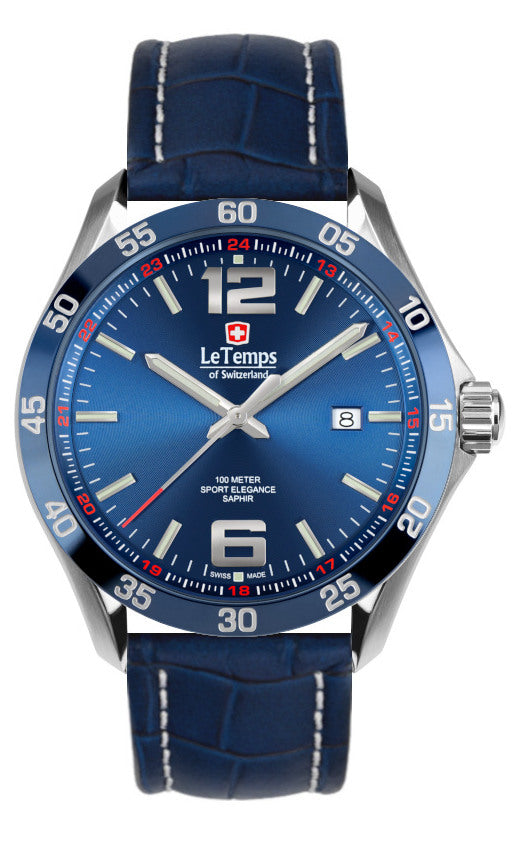 Sport Elegance Gent 43 Herrenuhr mit silbernem Lederarmband – Saphirglas