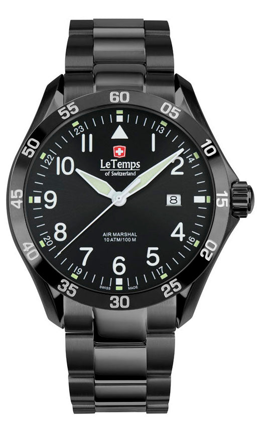 Air Marshal 43 Unisex Uhr mit schwarzem Edelstahlarmband – Saphirglas