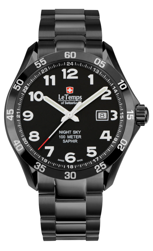 Sport Elegance Gent 43 Herrenuhr mit schwarzem Edelstahlarmband