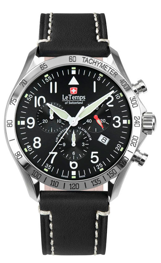 Air Marshal 43 Chronograph Unisex Uhr mit schwarzem Lederarmband