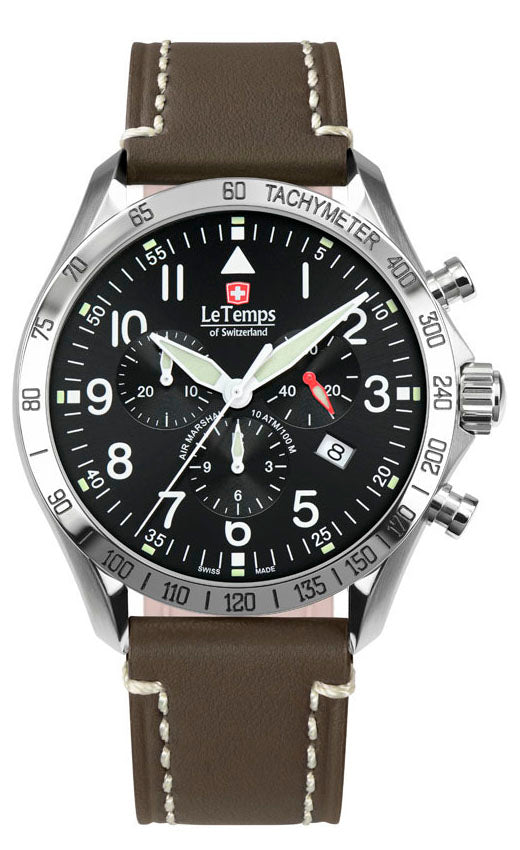 Air Marshal 43 Chronograph Unisex Uhr mit silbernem Lederarmband