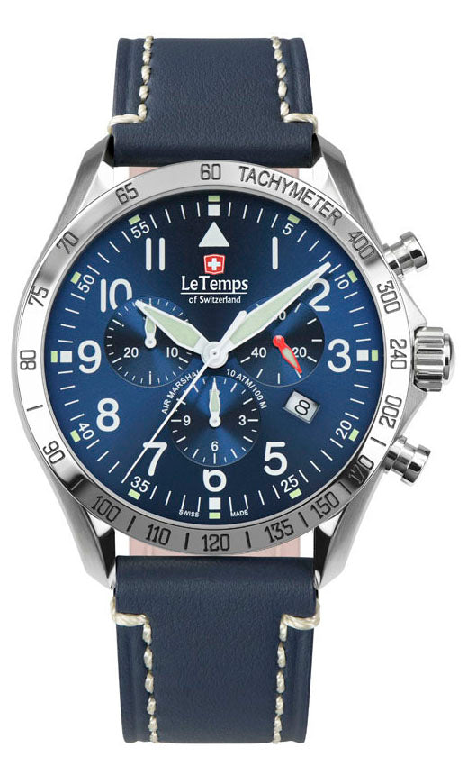 Air Marshal 43 Chronograph Unisex Uhr mit dunkelblauem Lederarmband
