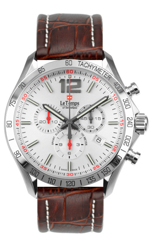 Sport Elegance Gent 43 Chronograph Herrenuhr mit weißem Lederarmband