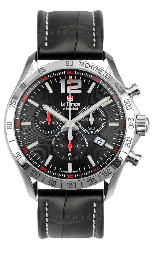 Sport Elegance Gent 43 Chronograph Herrenuhr mit silbernem Lederarmband