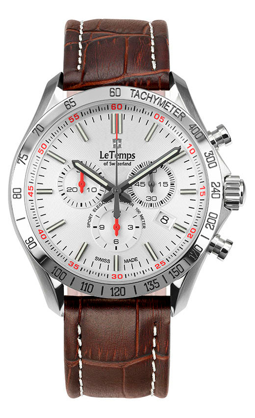 Sport Elegance Gent 43 Chronograph Herrenuhr mit weißem Lederarmband