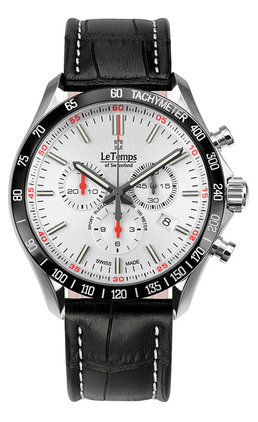 Sport Elegance Gent 43 Chronograph Herrenuhr mit schwarzem Lederarmband