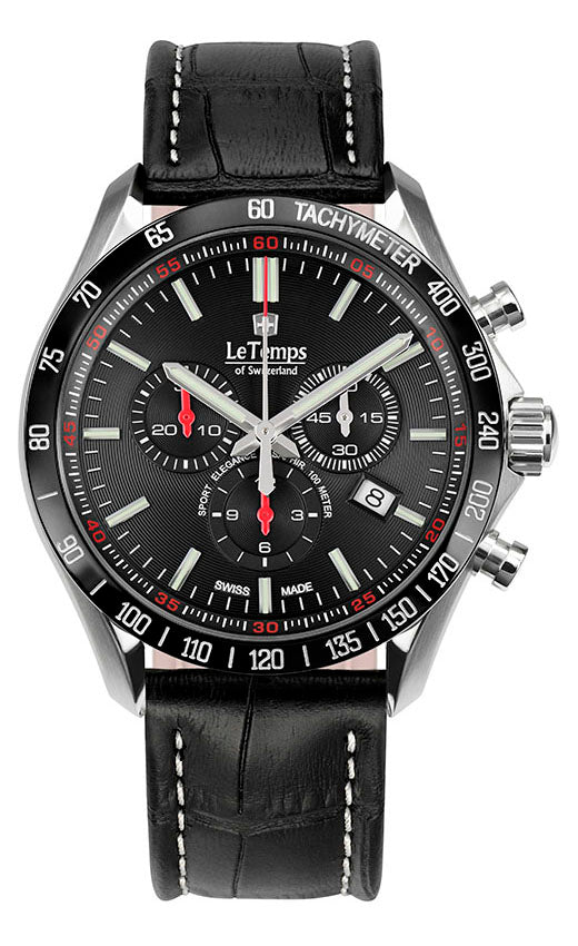 Sport Elegance Gent 43 Chronograph Herrenuhr mit schwarzem Lederarmband