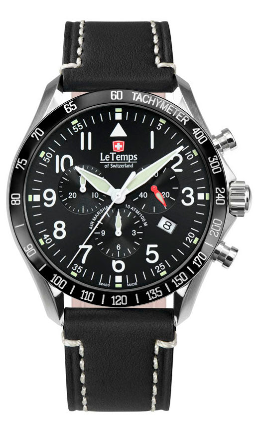Air Marshal 43 Chronograph Unisex Uhr mit schwarzem Lederarmband