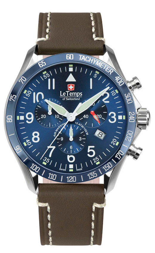 Air Marshal 43 Chronograph Unisex Uhr mit weißem Lederarmband