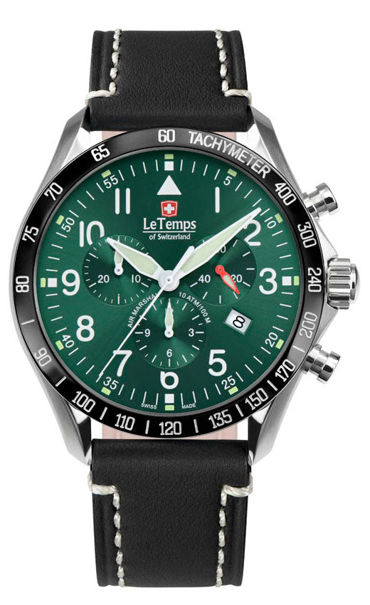 Air Marshal 43 Chronograph Unisex Uhr mit schwarzem Lederarmband