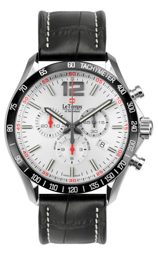 Sport Elegance Gent 43 Chronograph Herrenuhr mit silbernem Lederarmband