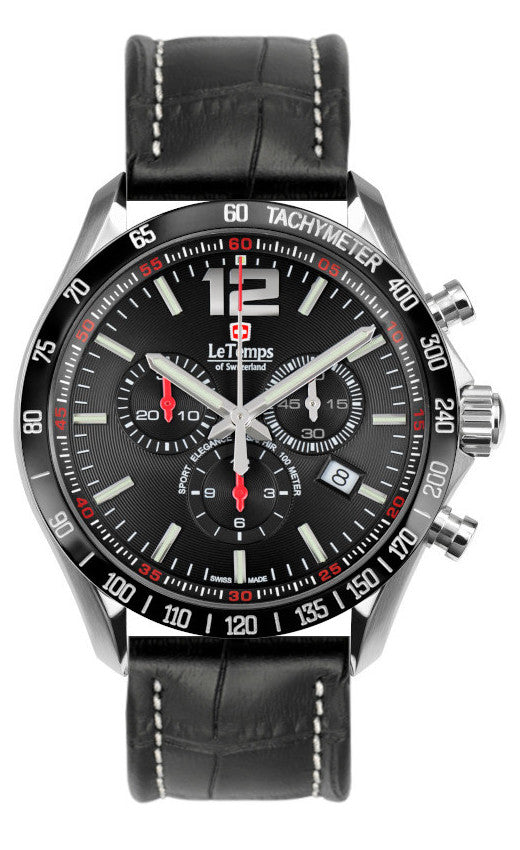 Sport Elegance Gent 43 Chronograph Herrenuhr mit schwarzem Lederarmband