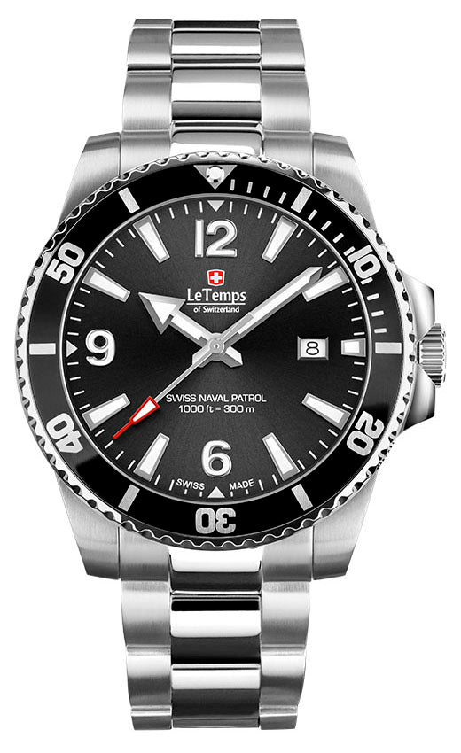 Swiss Naval Patrol Diver Unisex Uhr mit silbernem Edelstahlarmband