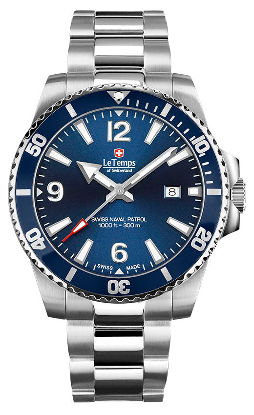 Swiss Naval Patrol Diver Unisex Uhr mit silbernem Edelstahlarmband