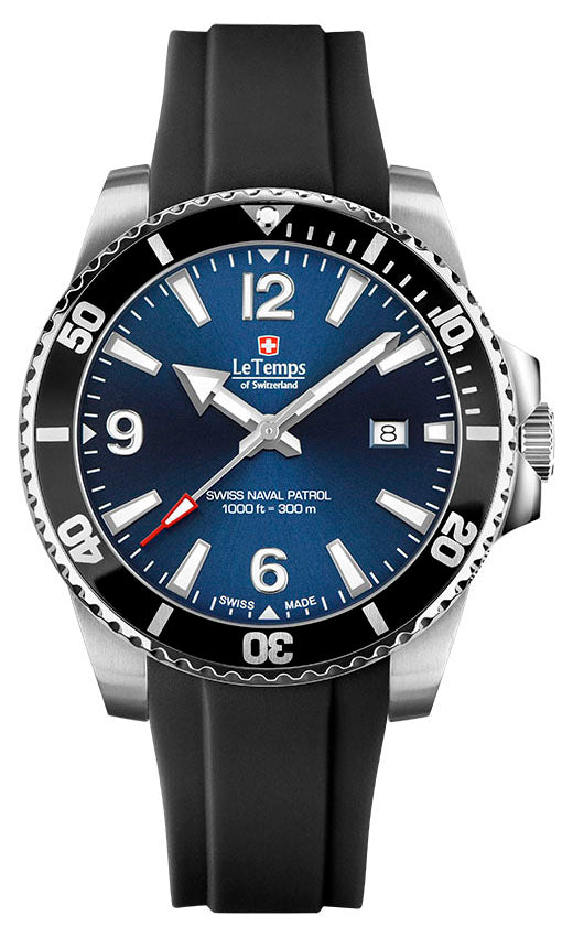 Swiss Naval Patrol Diver Unisex Uhr mit schwarzem Silikonarmband
