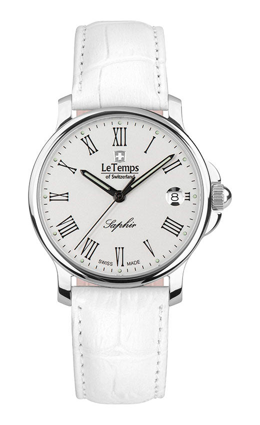 Zafira Unisex Unisex Uhr mit weißem Lederarmband – Saphirglas