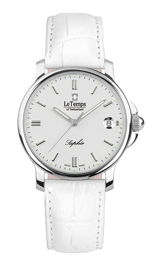 Zafira Unisex Unisex Uhr mit weißem Lederarmband – Saphirglas