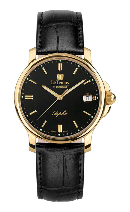 Zafira Unisex Unisex Uhr mit vergoldetem Lederarmband – Saphirglas
