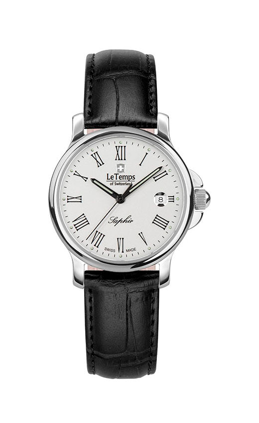 Zafira Lady Damenuhr mit schwarzem Lederarmband – Saphirglas