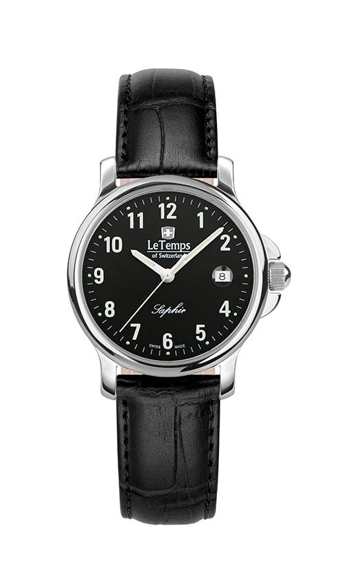 Zafira Lady Damenuhr mit schwarzem Lederarmband – Saphirglas